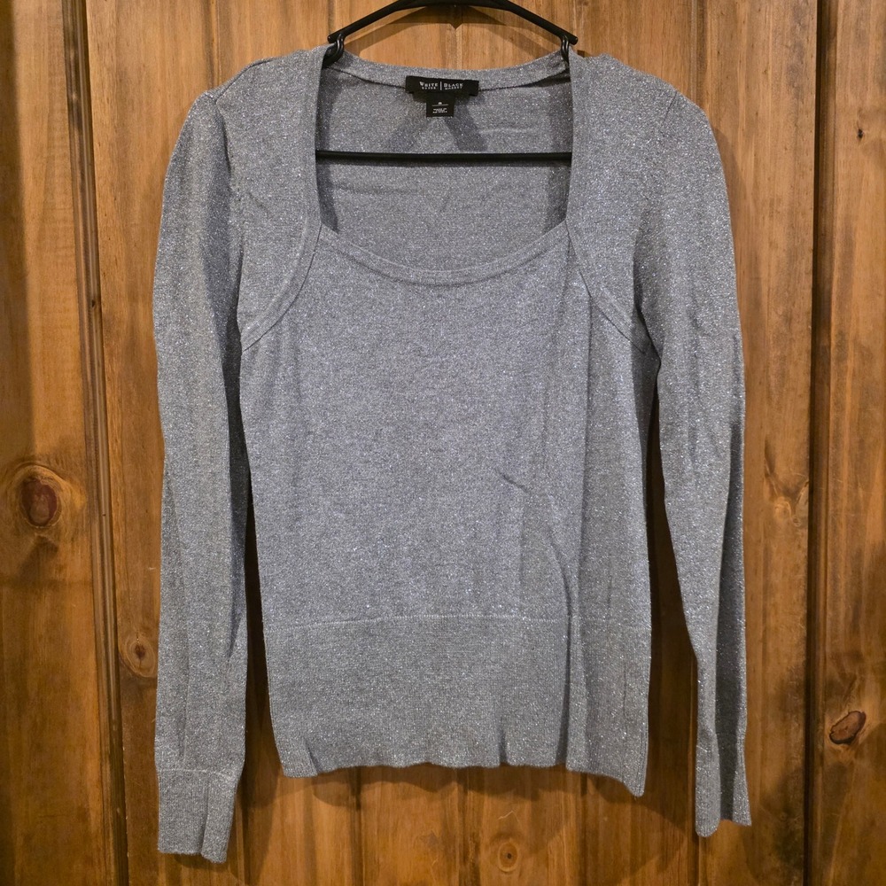 White House Black Market Sweater Womens‎ Small Silver Excellent Metallic Shimmer